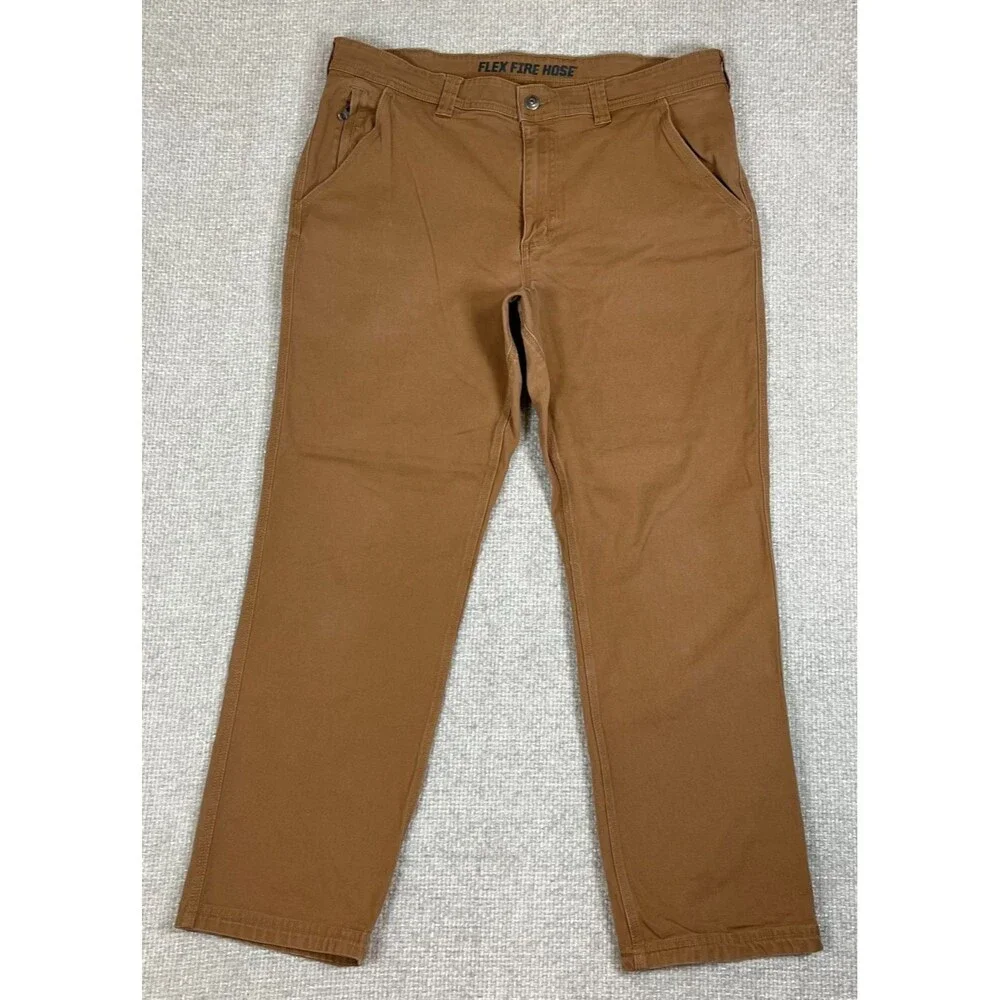 Duluth Trading Co. Flex Fire Hose Pants Men's 38x30 (Fits 37x29) Brown Canvas